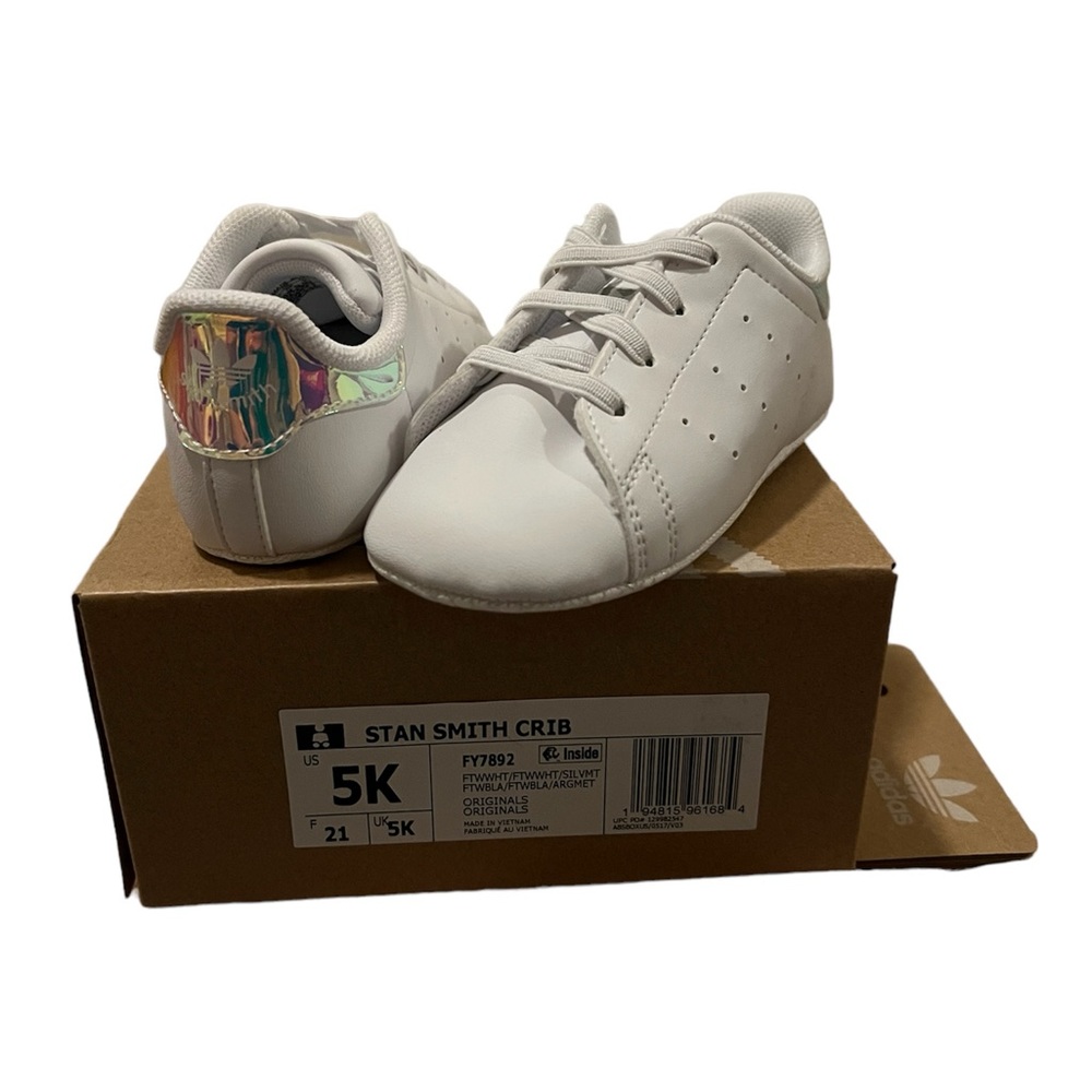 New Stan Smith, crib shoes, size 5K white Adidas